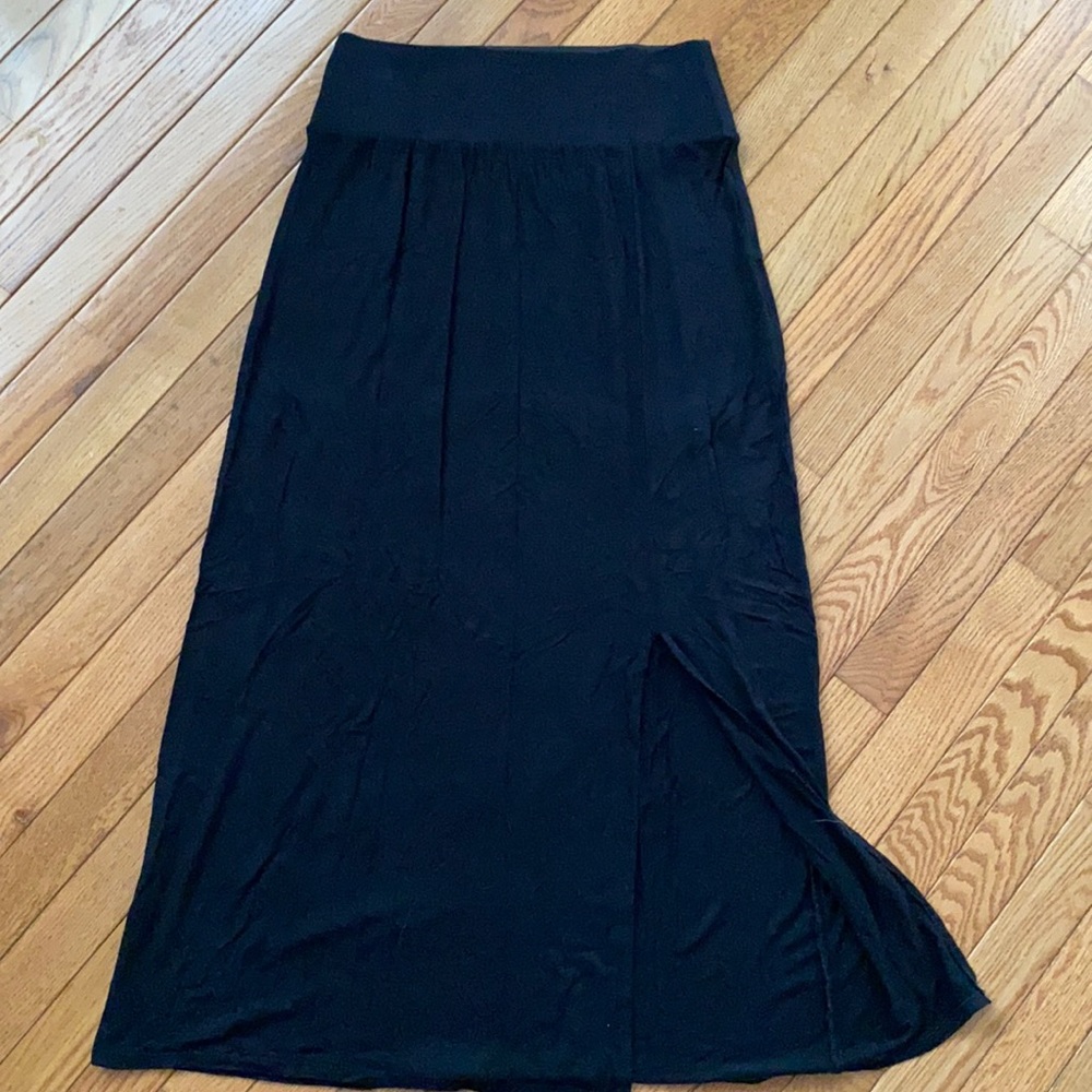 Black maxi skirt with small slit for pizazz!